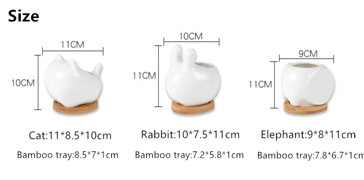 Керамическая белая кошка цветочный горшок бамбуковый поднос суккулентная плантатор настольные горшки Животные Слон кролик в форме Горшки Цветочные для сада принадлежности