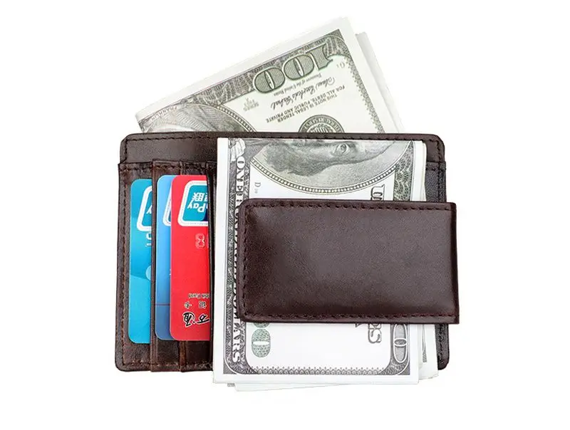 TRASSORY Rfid Блокировка Мужская мини натуральная кожа магнитный зажим для денег безопасности ретро тонкий кошелек для кредитных карт с зажимом