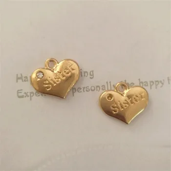 

NCRHGL Golden Diamonds Sister Heart Crystal Charm Findings Bracelet Necklace Pendants Jewelry Bestfriends Gifts 16x13mm 30pcs