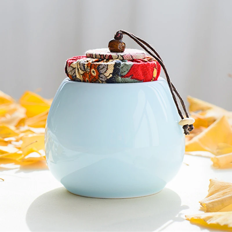 

Celadon Canister Tea Set Box Hand-made Ceramic Ssealed Tank Double Cans Puer Awakening Tea Box Porcelain Jars Kitchen Tea Jars