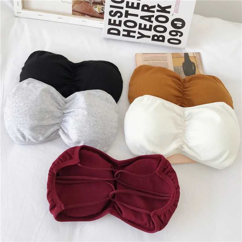 5 Colors Summer Girls Strapless Bra Women's Stretchy Wrap Tube Top Bandeau Cropped Tanks Underwear Tops For Girls