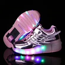 New 2016 Child Heelys Junior Girls Boys LED Light Heelys Roller Skate Shoes For Children Kids Sneakers With Wheels Breathable