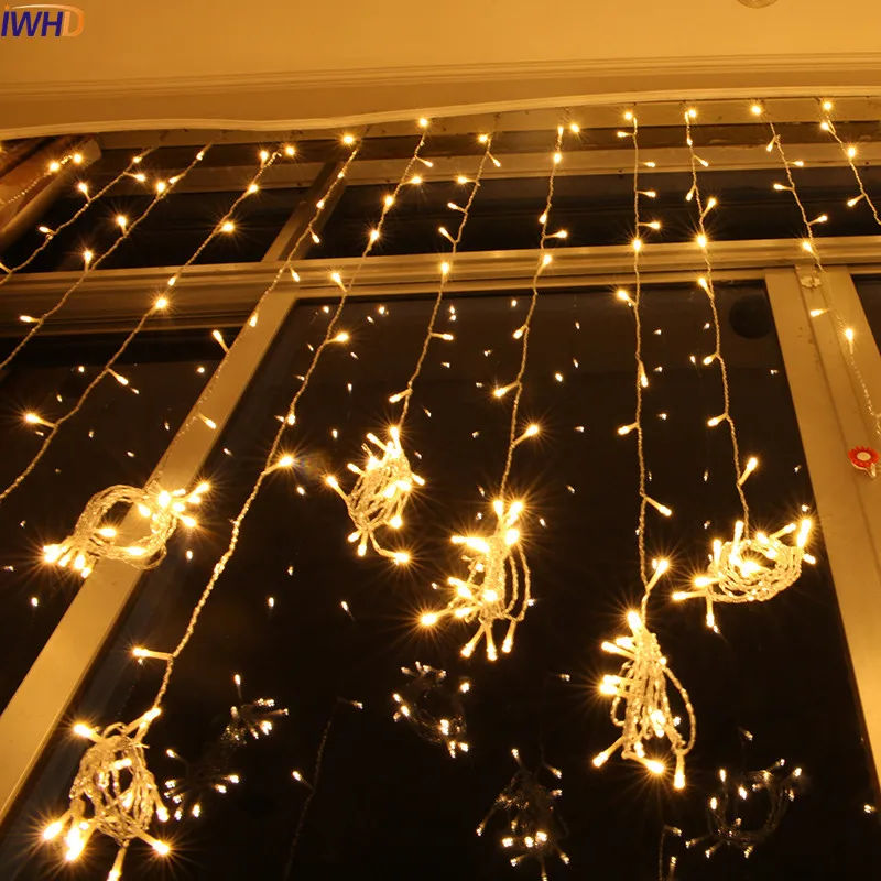 IWHD 4x3M Garland LED Christmas Lights Indoor 110/220V Fairy Light EU/US Plug Luce Navidad LED Cristmas Lights Outdoor Kerst