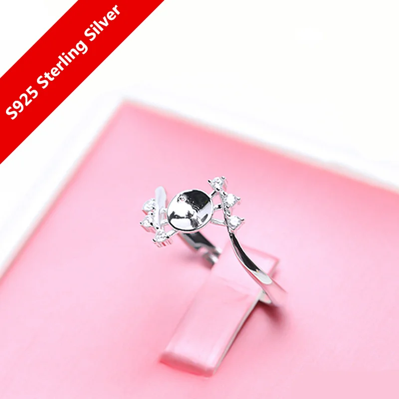 

S925 sterling silver Flower Basket adjustable size pearl Open Size Adjustable Rings DIY Findings&Components Free shipping