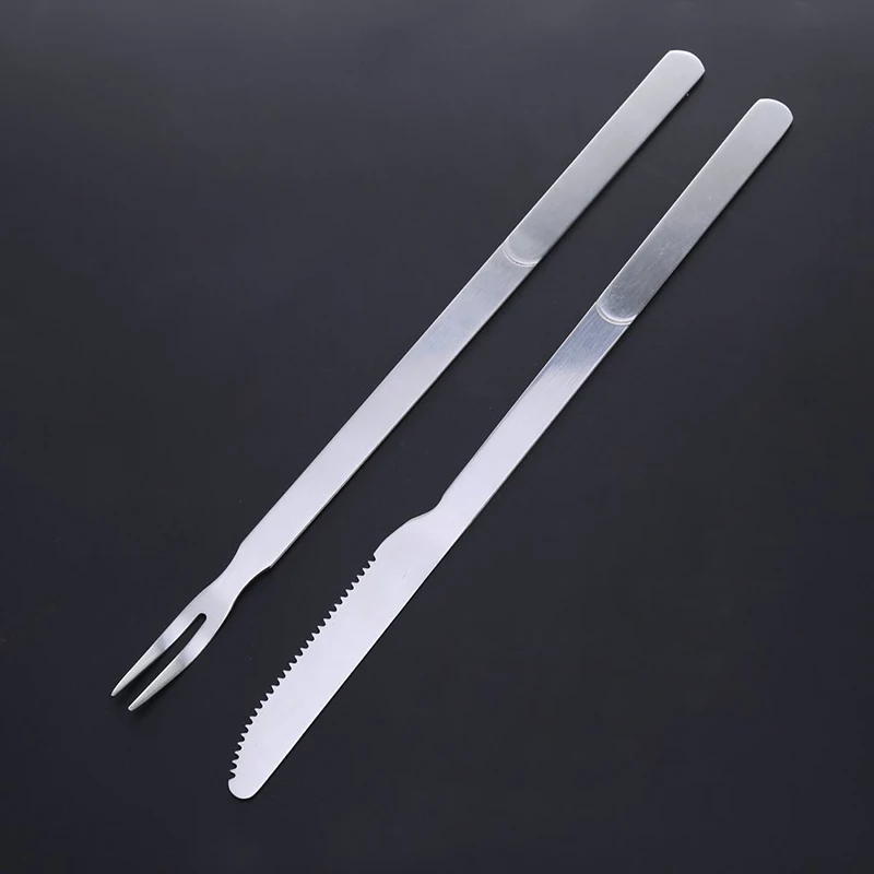 Stainless Steel Skewers Flat Meat BBQ Skewers Forks And Knives Outdoor BBQ Barbecue Grill Accessories Roasting Fork Espeto Inox