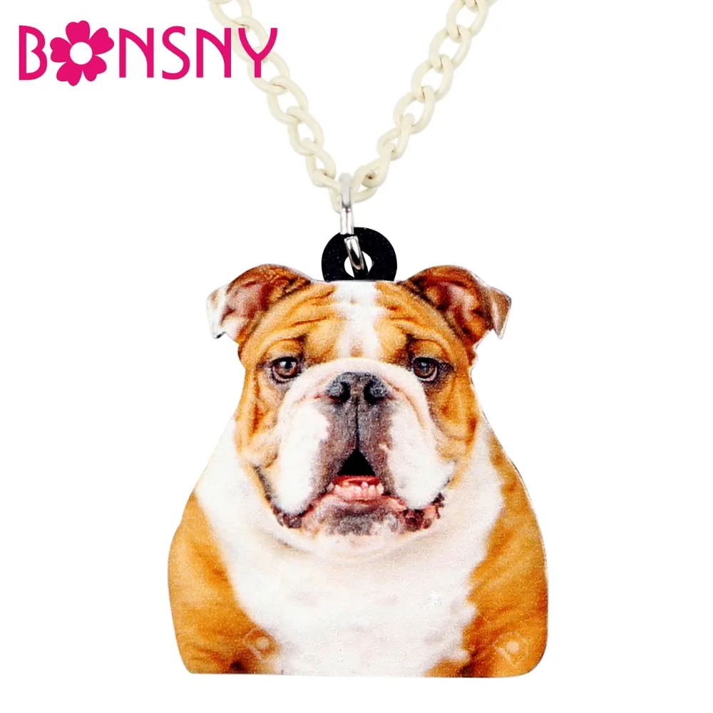 Bonsny Acrylic Cartoon English British Bulldog Necklace Pendant Chain Choker Collar Animal Jewelry For Women Girls Ladies Bulk Pendant Necklaces Aliexpress