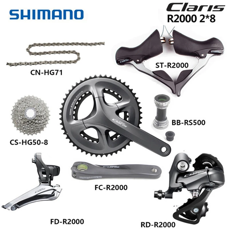 Shimano Claris R2000 Groepset 2X8 Speed Racefiets Sti Shifter Derailleur 7  Kit Grote Set FC R2000 HG50 8 CN HG 71 BB RS500|Bicycle Derailleur| -  AliExpress