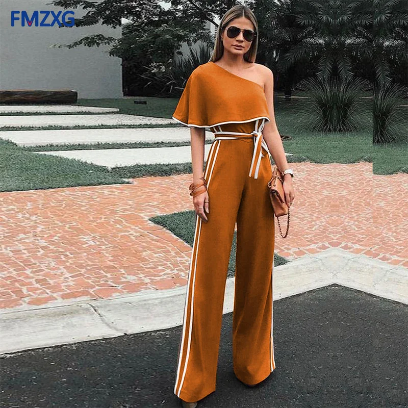 

Celebrity Women One Off Shoulder Casual Jumpsuits Wide Leg Pants Summer Elegant Rompers Womens Jumpsuit Party Overalls Female OL