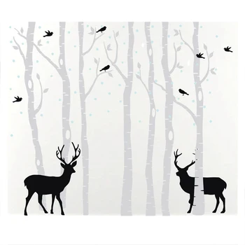 

Trees Elk Forest Wall Stickers 7 Birch Trees Set Removable Vinyl Wall Decals for Living Room Bedroom Wallpaper Home Decor