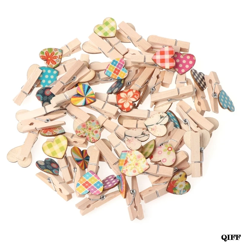 

Drop Ship 50Pcs Heart Mini Wooden Craft Clips Clothes Card Photo Paper Peg Pin Clothespin May30