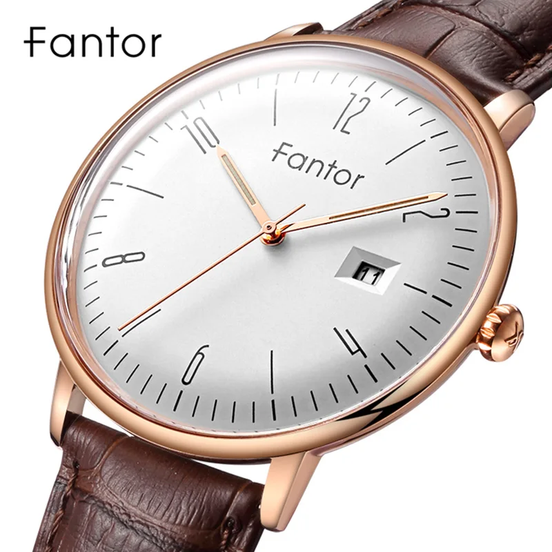 Simples dos Homens Relógio de Pulso dos Homens Pulseira de Couro Relógios de Quartzo Luminosa à Prova Marca de Vestido Fantor Casual Data Curvo d’ Água Relógio Mão