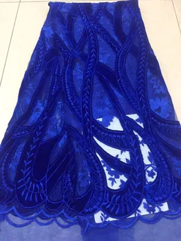

Blue 2019 latest mesh lace velvet fabric, high quality African and French lace fabric blue for wedding sewing accessories