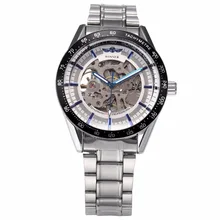 WINNER Brand Watch Casual Mens Automatic Silver White Skeleton Steampunk Stainless Steel Band Mechanical Watches Relojes /PMW290
