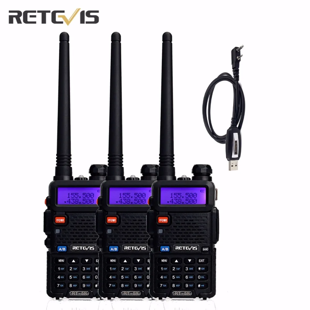 

3pcs Retevis RT-5R Walkie Talkie 5W Dual Band VHF/UHF Ham Two Way Radio CTCSS/DCS Portable Amateur Radio Transceiver+A Cable