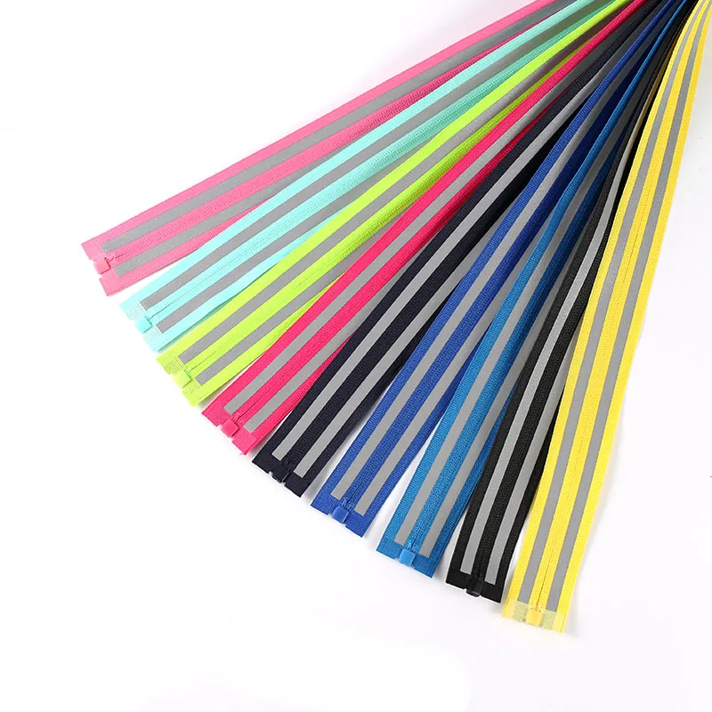 

10PCS 3# 70cm Nylon Reflective Zippers open end zip for Sportswear pocket 7 colors