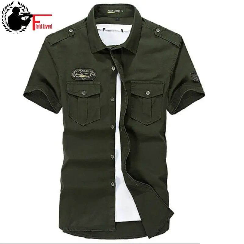 Army Green Khaki 100 Cotton summer shirt men casual clothes 2017 short