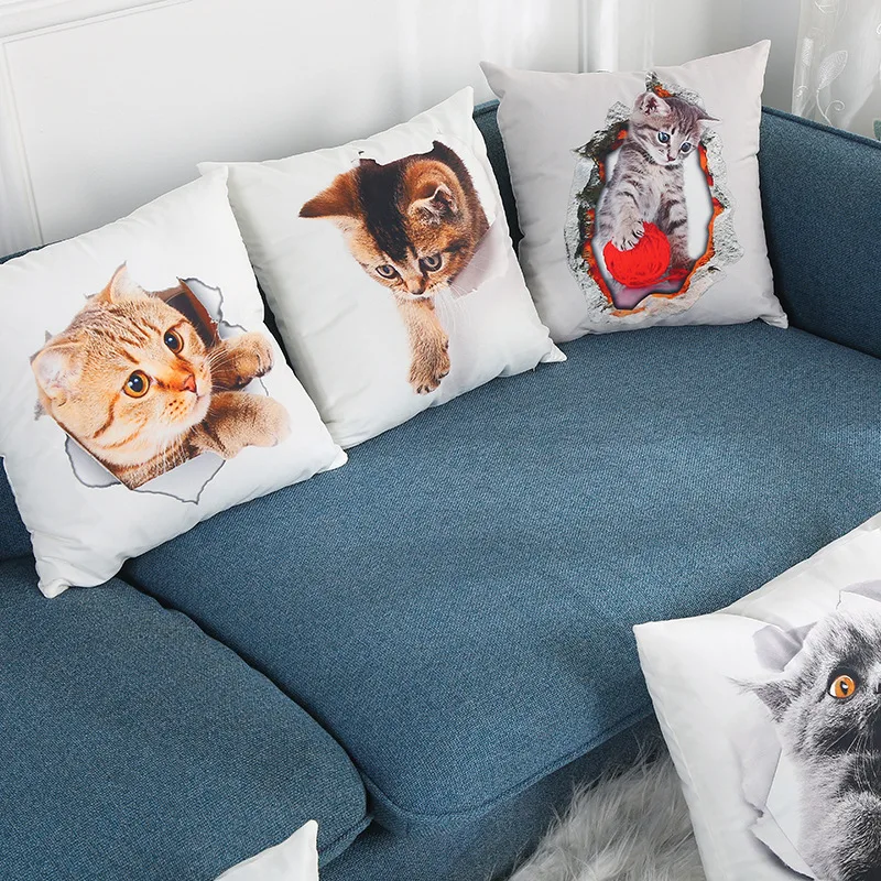 

Super Cute Cat printed Cushion cover for sofa Home decorative Pillow Cover Super soft Pillowcase 45*45cm