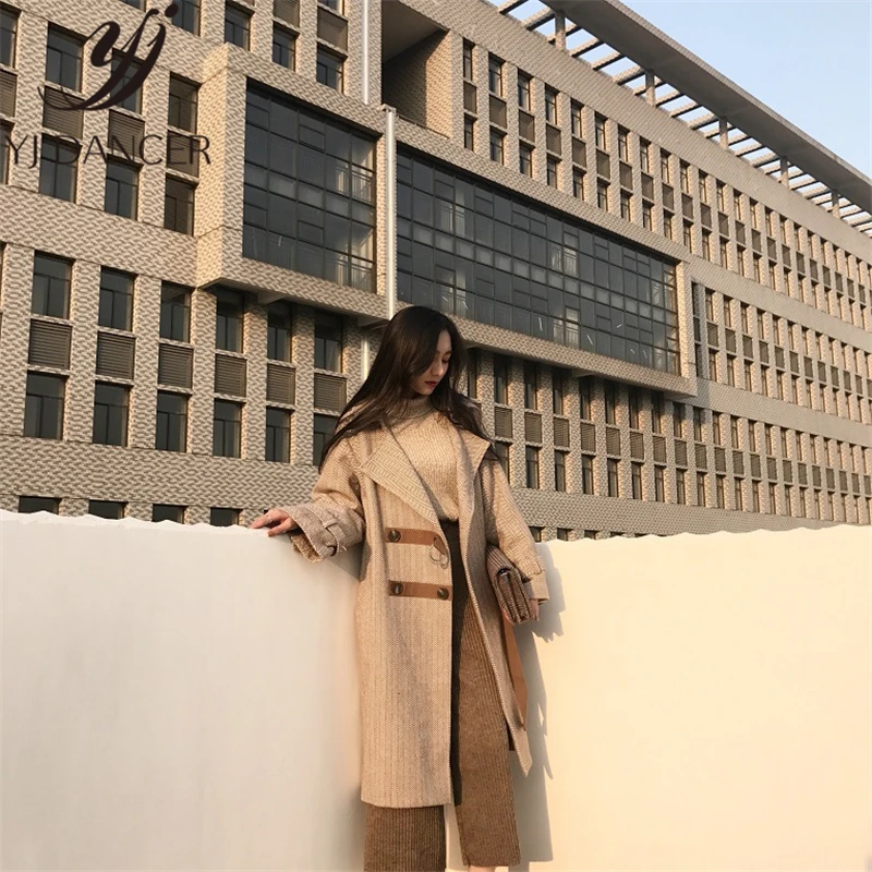 Hiver Harajuku 2018 Brown La Lâche Casual Femelle Section Plus Ljj0053 De vent Longue Femmes Taille Coupe Nouvelle Mode Laine Manteau qBdzHwB