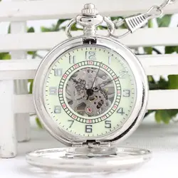 Ретро Бронзовый Hollowed арабские цифры Механические карманные часы с цепочкой скелета Для мужчин Женская карманные часы tjx080