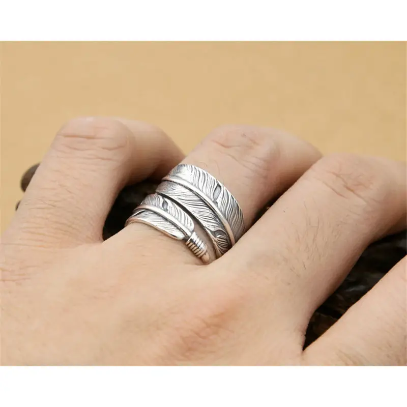 

2019 hot new 925 sterling silver open feather Goros ring adjustable size girl jewelry fashion tide flow high quality jewelry