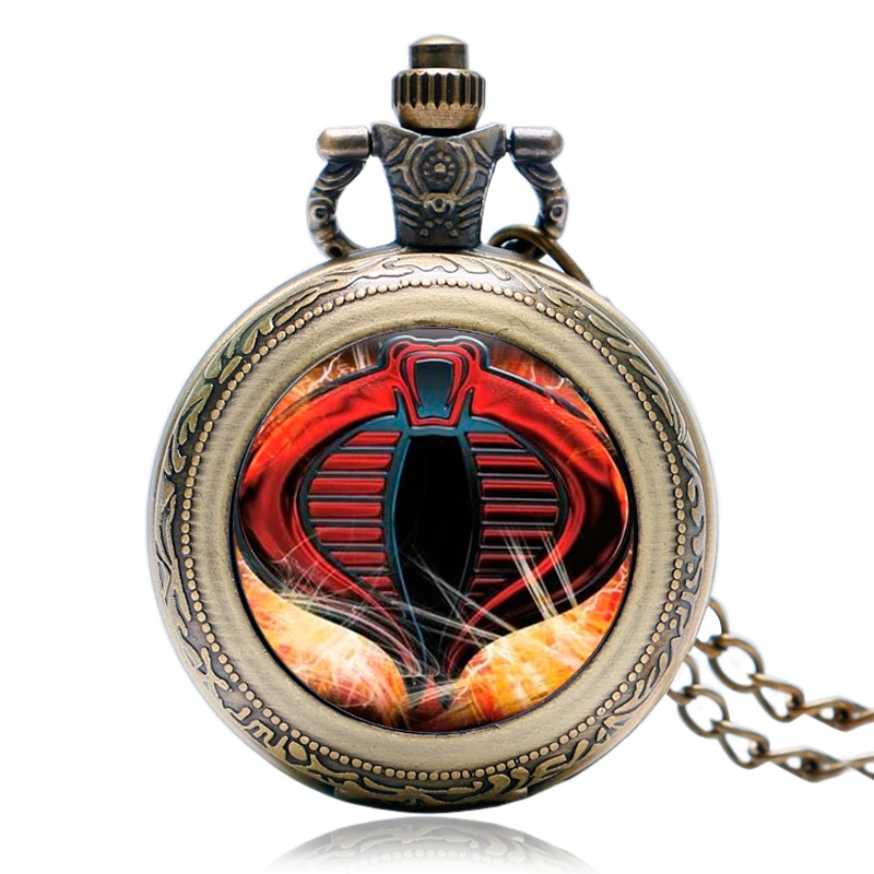 

Vintage Rotatable Case Fashion Bronze Quartz Pocket Watch Clock Modern Snake Cobra Necklace Children Kids Boy Xmas Gifts