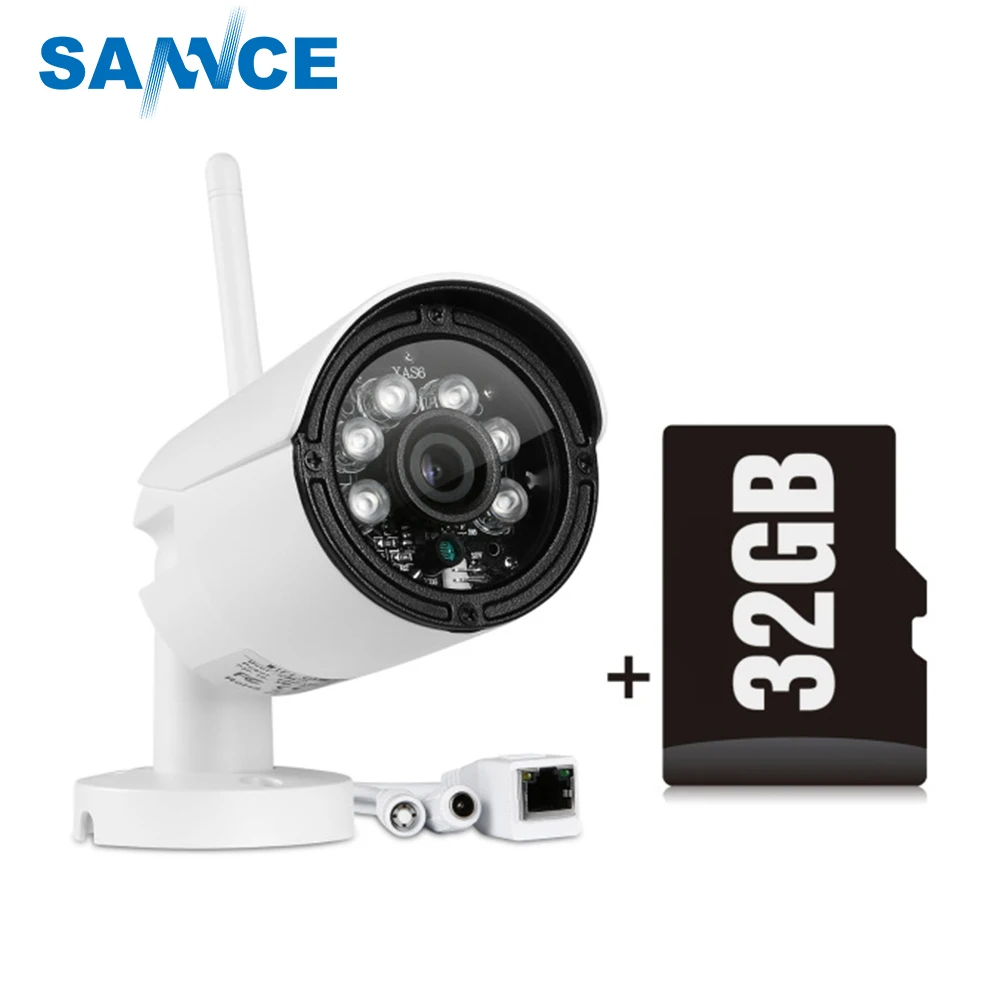 

SANNCE 720P 1.0MP Bullet WIFI IP Camera with 32GB Waterproof 2LED IR Night Vision Outdoor Security Camera ONVIF P2P CCTV Cam