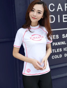 

2016 New Surf Diving Suits Women's Summer Short Sleeve High Neck Rash Guard Women White Letter Print Swimwear Rashguard