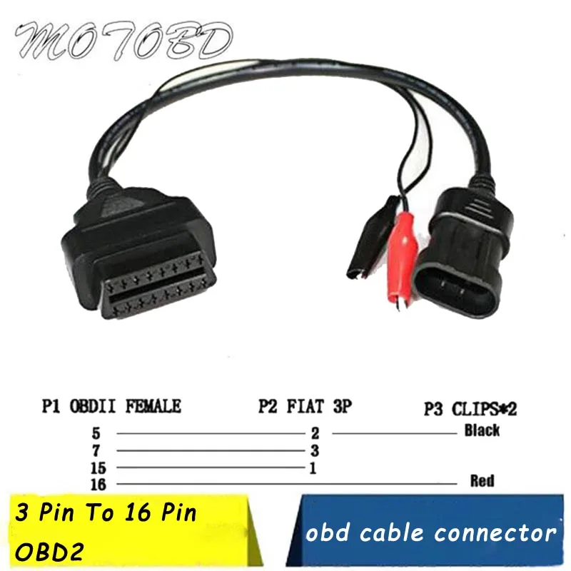 

Cable Set 16 Pin To 3pin for Fiat Obd Cable Connector for Fiat 3 Pin Diagnostic Cable with Obd 2 Connector Tool Diagnostic Cable