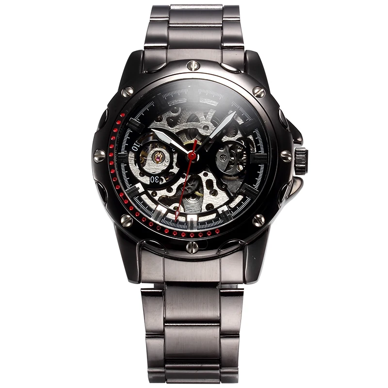 SHENHUA High Quality Stainless Steel Band Hollow Dial Watch Automatic Men Mechanical Relogio Montre