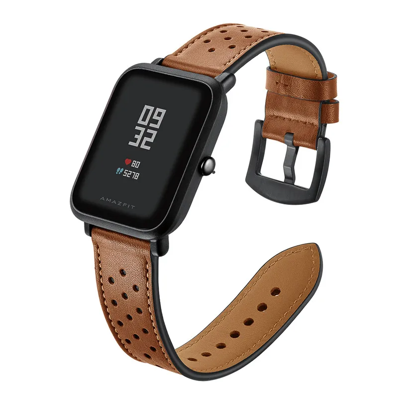 Смарт-часы ремешок из натуральной кожи браслет для Xiaomi Huami Amazfit Bip Молодежные часы ремешки полосы 20 мм ремень