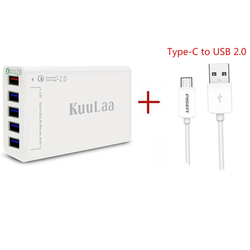 Kuulaa Quick Charge 2.0 5-Порты и разъёмы USB EU Зарядное устройство, poweriq питания Порты и разъёмы Скорость 5 для iphone 6 x Plus для Xiaomi - Тип штекера: EU 5 USB type c