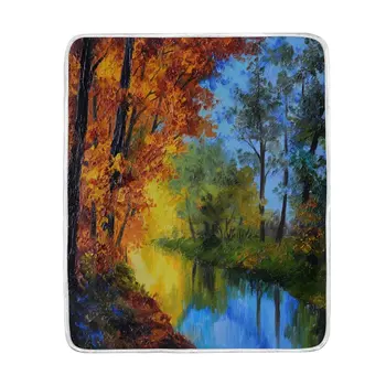 

Oil Painting Colorful Forest River Blanket Soft Warm Cozy Bed Couch Lightweight Polyester Blanket Throw