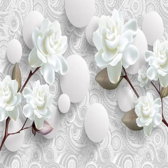 Custom 3D Stereoscopic Mural Wallpaper European Fashion Beautiful White Peony Bedroom TV Backdrop Wall Paper Modern Home Decor