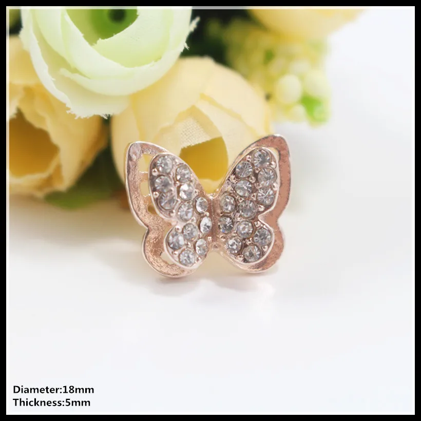 

8pcs/lot 18mm butterfly ivory flat back rhinestone metal pearl Diamonds button wedding embellishment hair bow DIY hair accessory