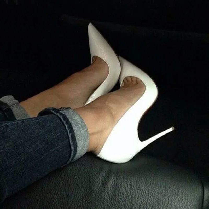 Women Pumps High Heels Shoes 10cm White Shoes for Wedding Lacquer Stiletto Heels High Heeled Shoes for Prom Party Heel Big Size