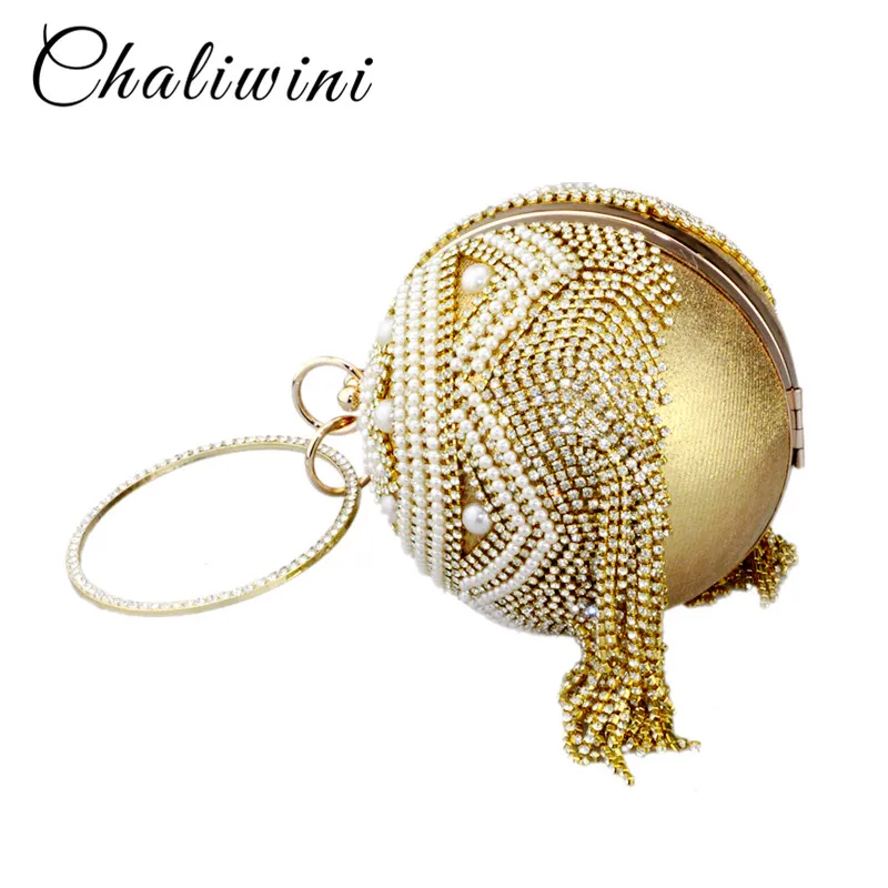 Chaliwini/женская свадебная сумка с кисточками золотого цвета на плечо, украшенная жемчугом и бусинами, женская вечерняя сумочка-клатч с кристаллами