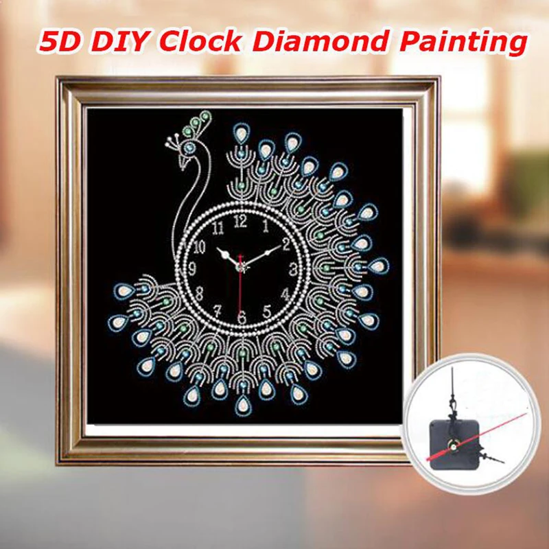 

Diamond Painting 3D Special Shaped Diamond Embroidery Peacock Wall Clock 5D Cross Stitch Watch Diamond Mosaic Decor