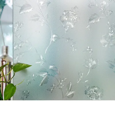 Пион цветок электростатического стекло стикеры окна 3d Ванная комната Санузел раздвижные двери матовый прозрачный Непрозрачное окно бумага фольга - Цвет: Peony pattern