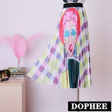 Женская летняя Женская высокая талия трапециевидная плиссированная клетчатая ретро печать длинная шифоновая юбка