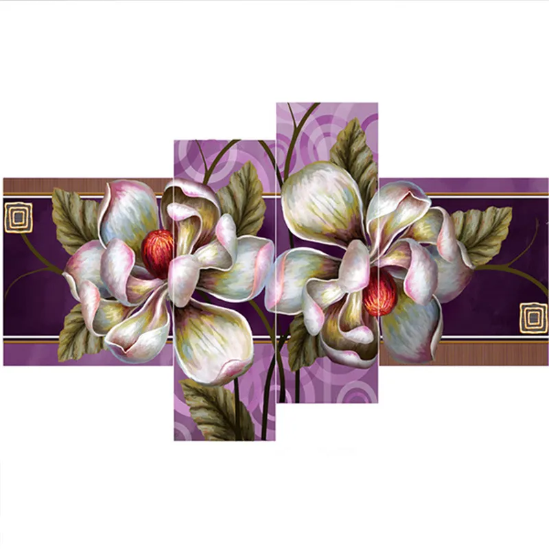 

4 Pcs No Framed Canvas Prints Wall Art Pictures Beautiful Flower Modular Painting Home Quadros Decoration Artwork Paintings