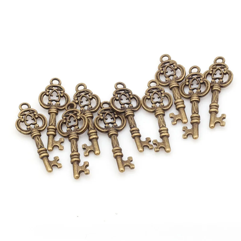 Подвески трех цветов в форме ключей из винтажного металлического цинкового сплава популярная форма ключей для изготовления бижутерии 80шт/лот 9*26мм 6478