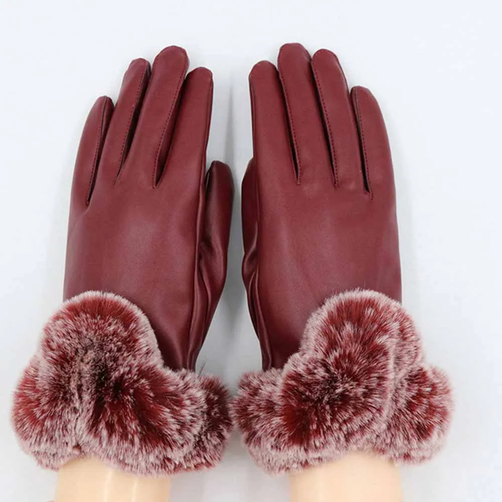 Зимняя женская обувь высокого качества Искусственная кожа мех Перчатки Прохладный фитнес 2018 сенсорный экран утолщение ветрозащитный