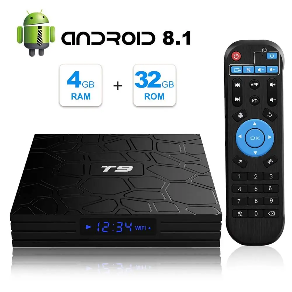 Smart TV Box Android Bluetooth WIFI 2.4G Set-Top Boxes T9 RK3328 Quad-Core 4G/32G Android Smart TV Box Media Player IPTV Canada