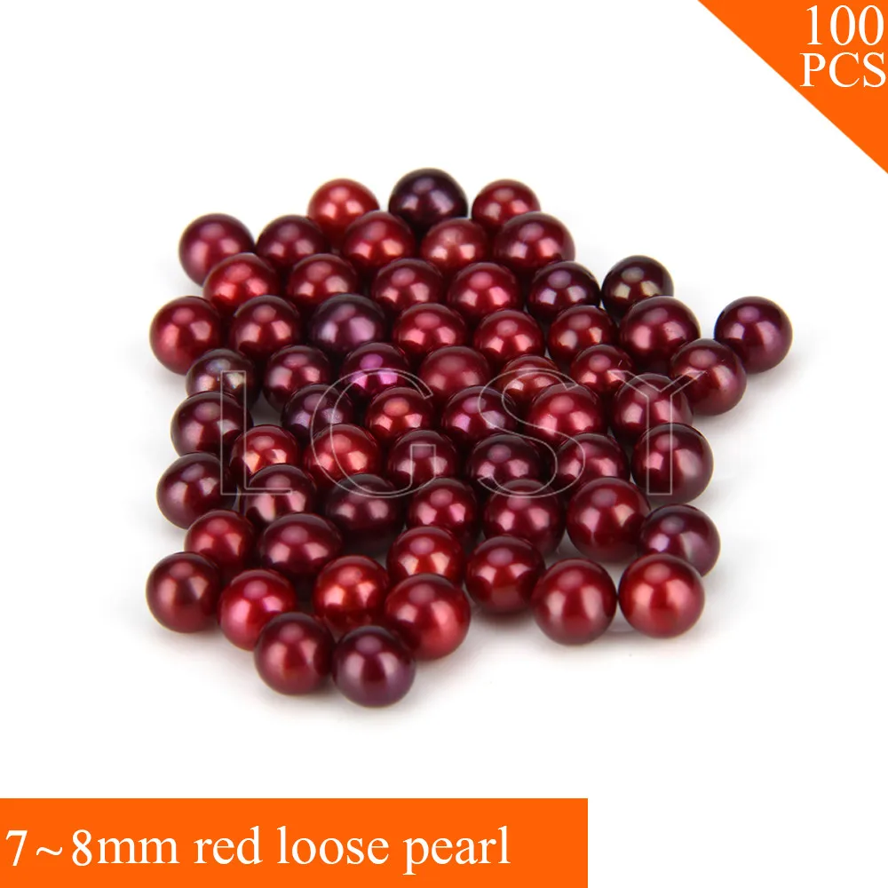 

Fashion Bright color 100pcs 7-8mm AAA Red saltwater round akoya loose pearls for women fitting Jewelry