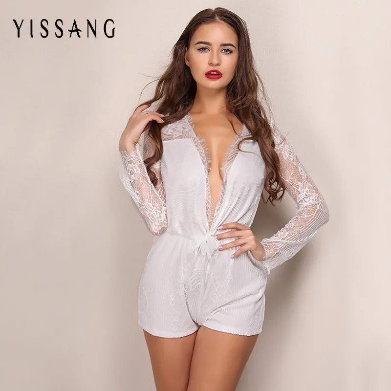 

Yissang 2016 Women Fashion Chiffon Jumpsuits Sexy V-neck long sleeve Casual Jumpsuit rompers womens overalls