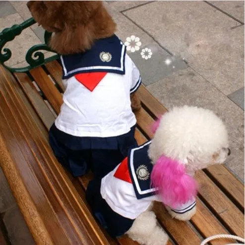 Морской стиль, одежда для собак, костюм синий для маленьких собак, платье для питомцев, Матросская форма, летняя рубашка, наряд для щенков для собак 15S2