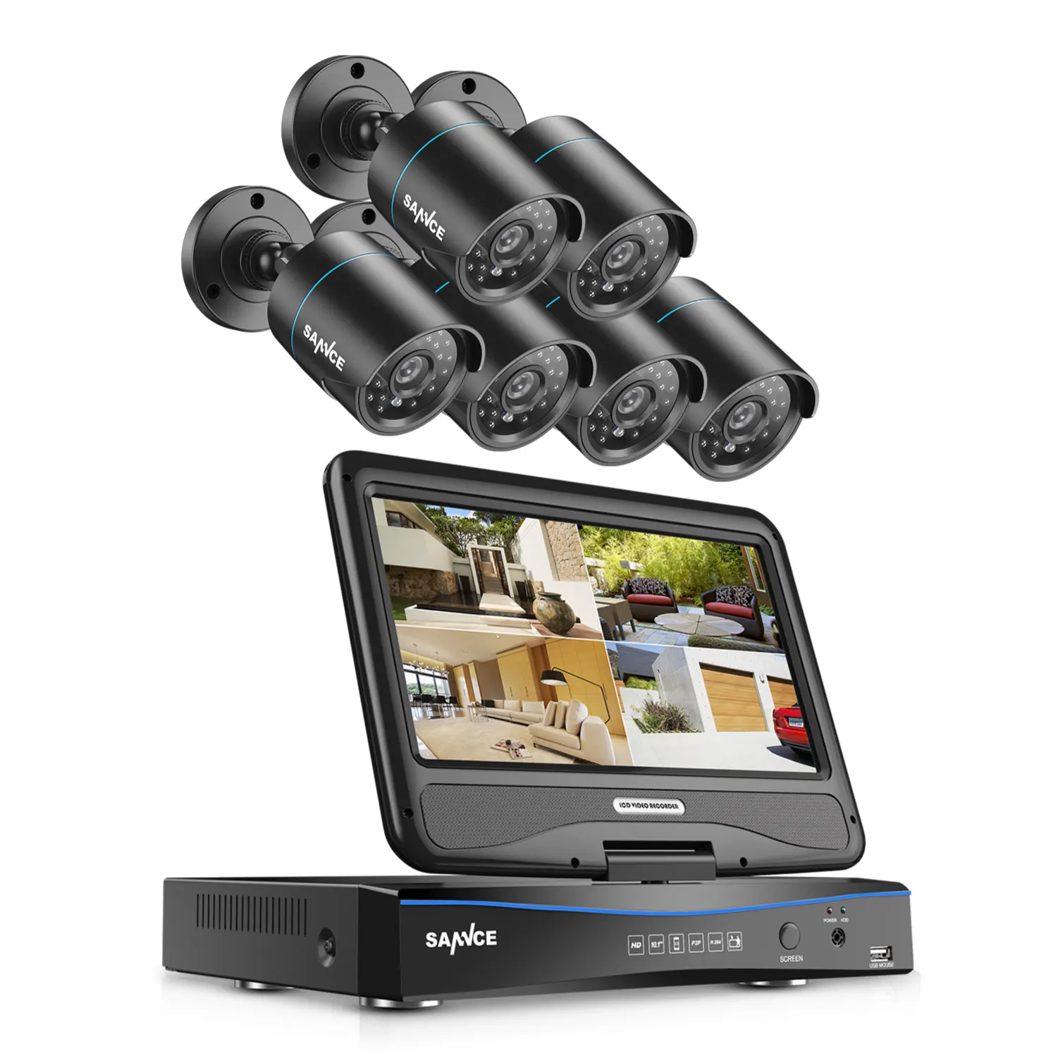 SANNCE 10,1 дюймовый дисплей 8CH CCTV система 1080N HDMI DVR комплект 6 шт 720P Открытый безопасности Водонепроницаемый ночного видения комплект наблюдения