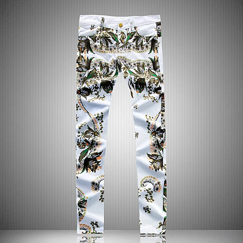 

2016 New Printing / printing and dyeing Jeans Slim Fit Skinny Night Club DJ Trousers Pants Slacks For Male Plus Size mens jeans
