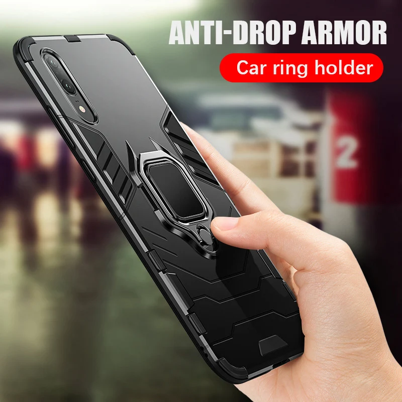

Luxury Shockproof armor case For huawei p20 lite p20 pro case with ring desk stand hard cover support Car Magnetic Holder funda