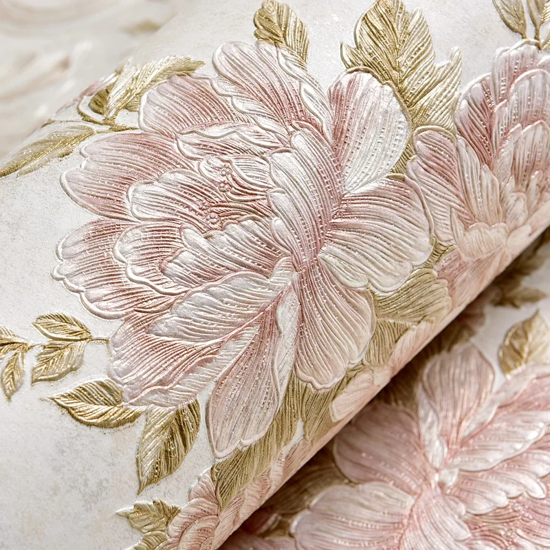 

European Style Pastoral Flowers 3D Embossed Wallpaper Living Room Wedding House Bedroom Romantic Warm Backdrop Wall Paper Tapety